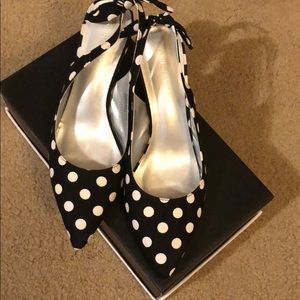 Black and white polkadotted  heels